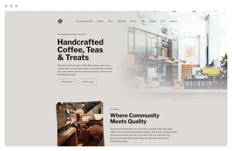 Template of a Cafe website built with Siimple.