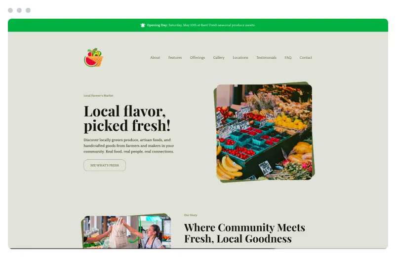 Template of a Farmers Market website built with Siimple.