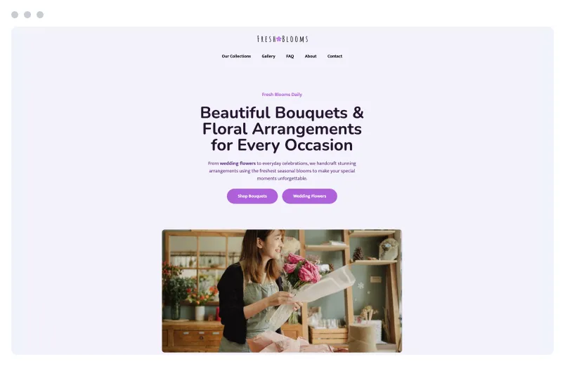 Template of a Florist website built with Siimple.