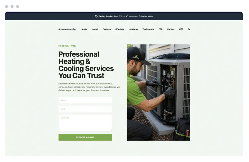 Template of a HVAC website built with Siimple.