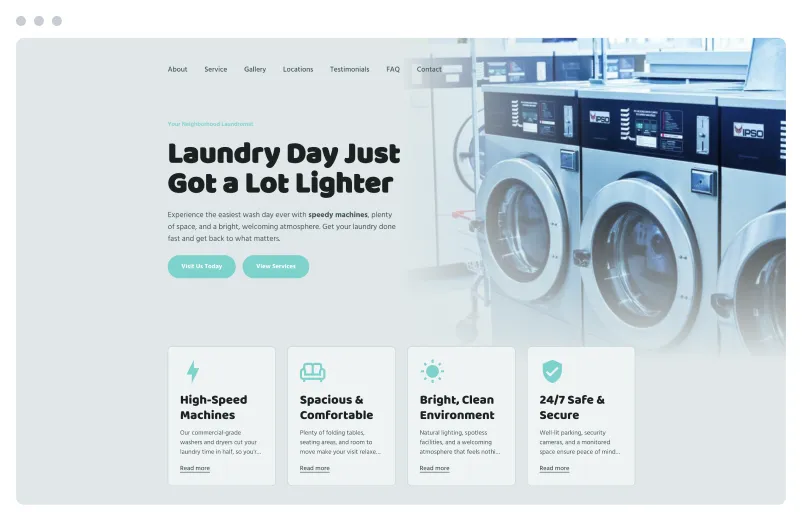 Template of a Laundromat website built with Siimple.