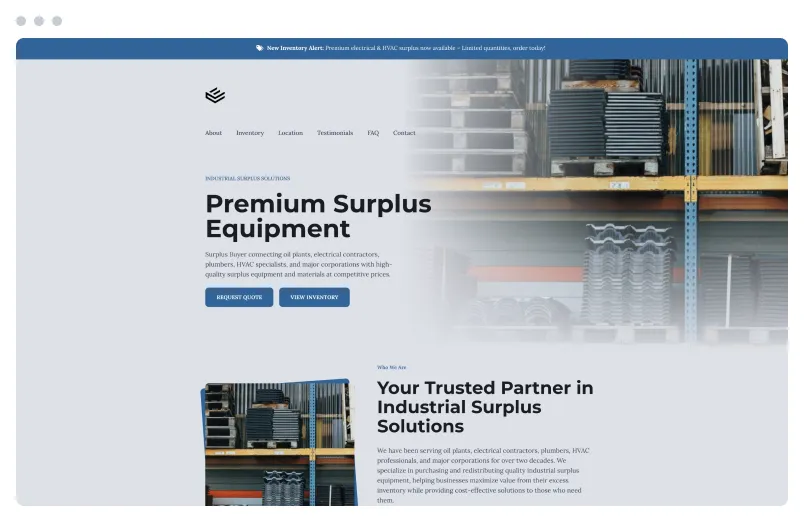 Template of a Surplus Buyer website built with Siimple.