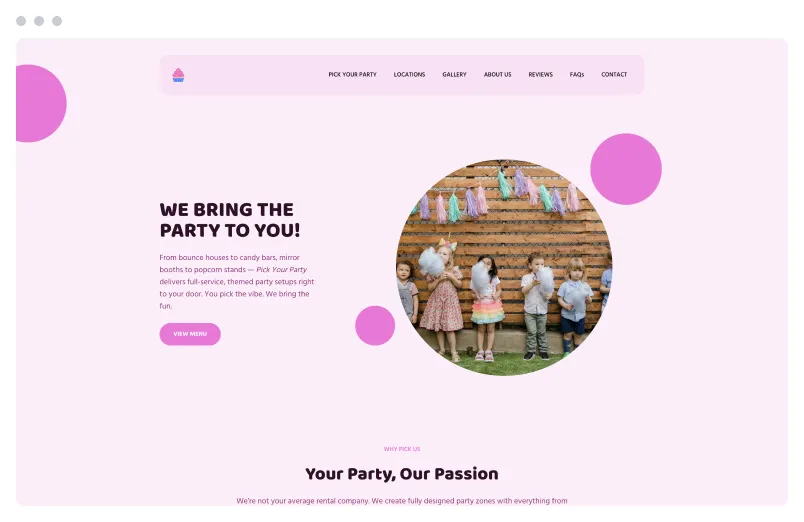 Template of a Party Setups website built with Siimple.