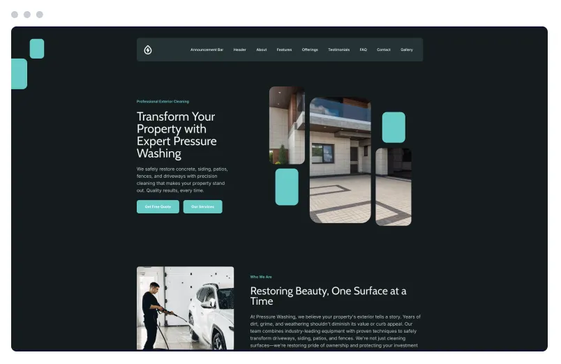 Template of a Pressure Washing website built with Siimple.