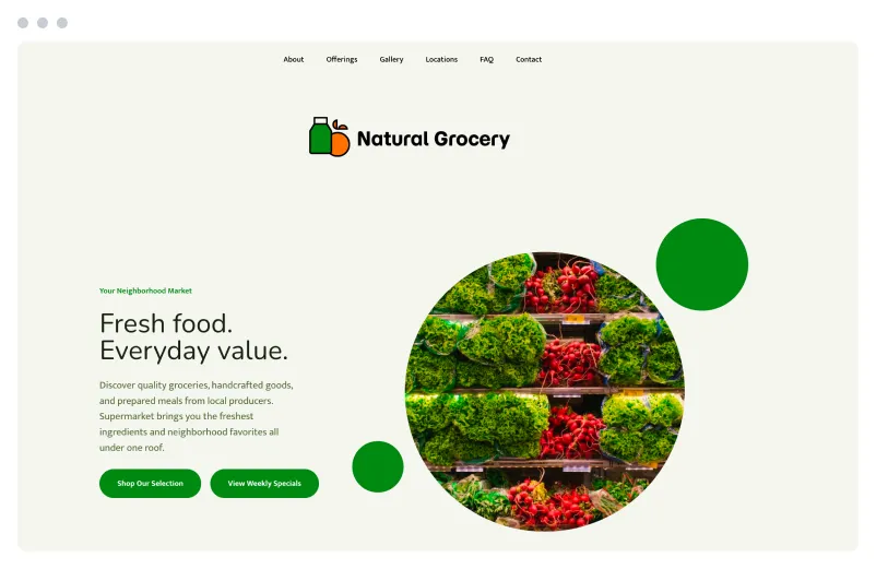 Template of a Supermarket website built with Siimple.