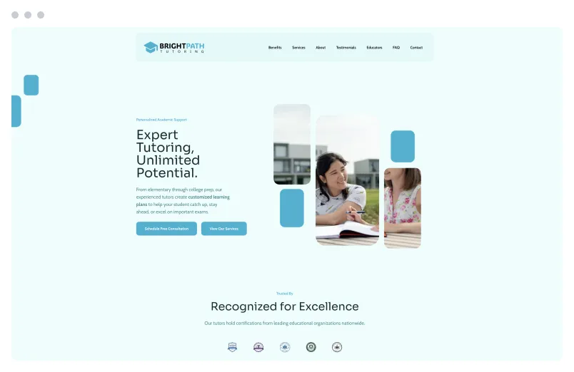 Template of a Tutor website built with Siimple.