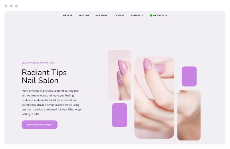Template of a Nail Salon website built with Siimple.