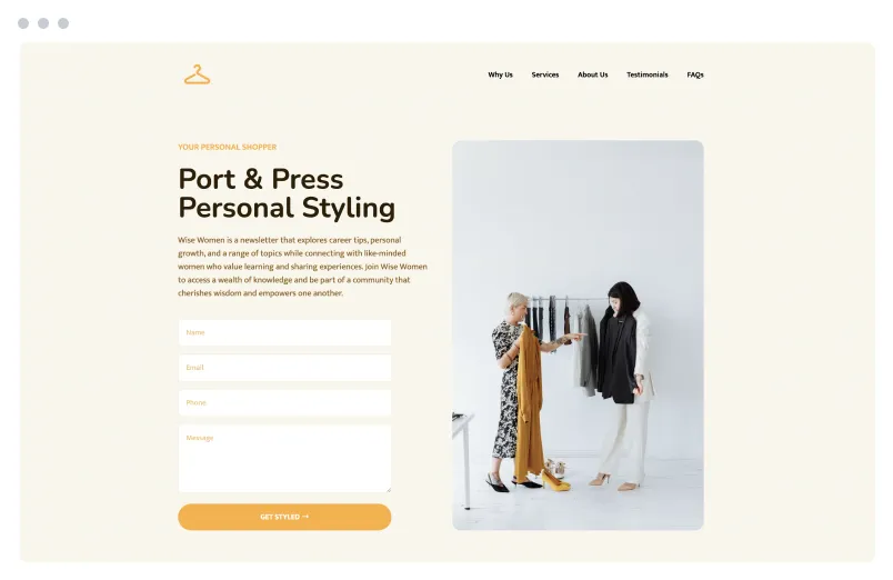 Template of a Personal Shopper website built with Siimple.