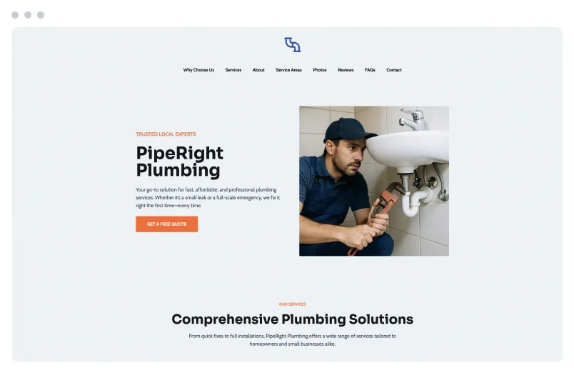 Template of a Plumber website built with Siimple.