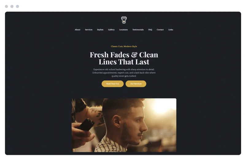 Template of a Barbershop website built with Siimple.