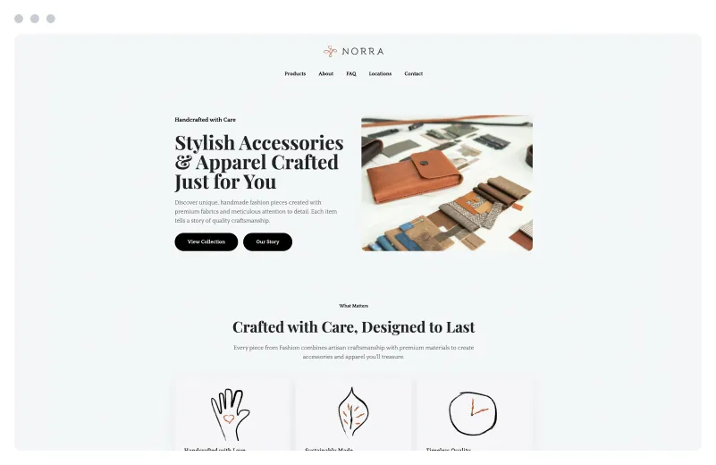 Template of a Boutique website built with Siimple.