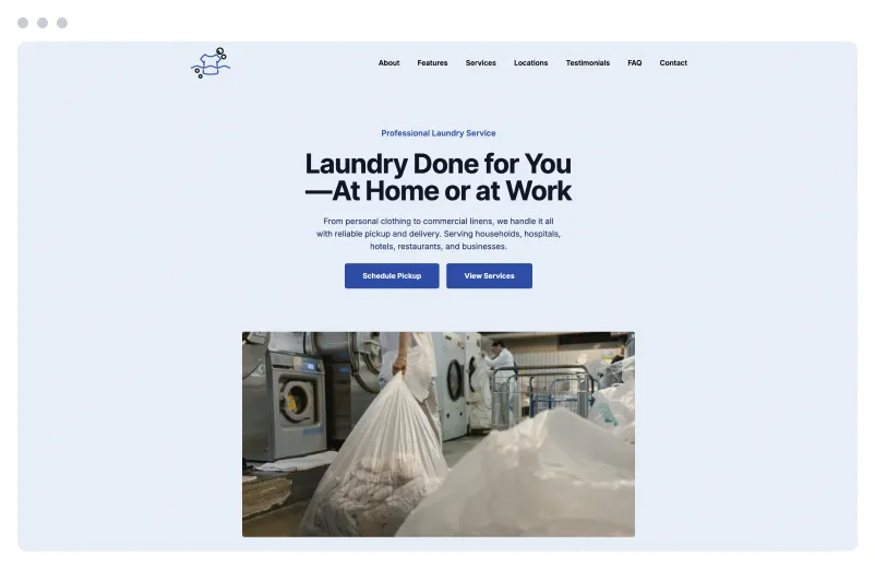 Template of a Laundry Service website built with Siimple.