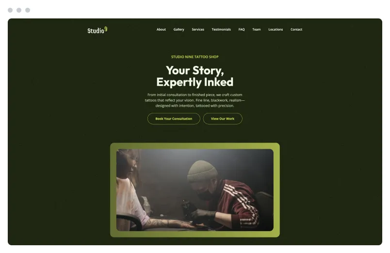 Template of a Tattoo Shop website built with Siimple.