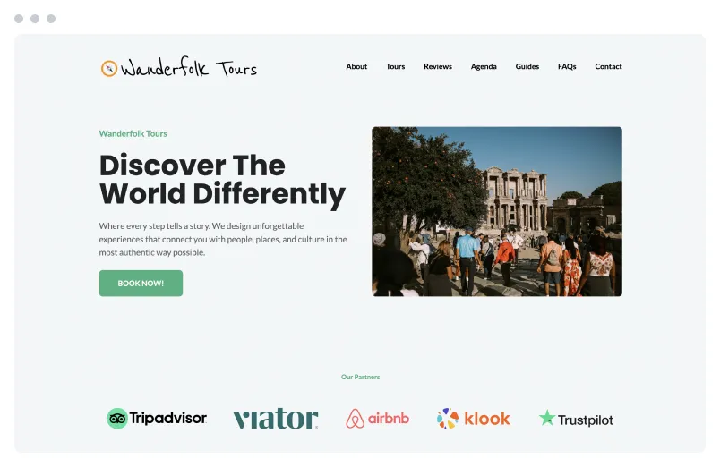 Template of a Tourism website built with Siimple.