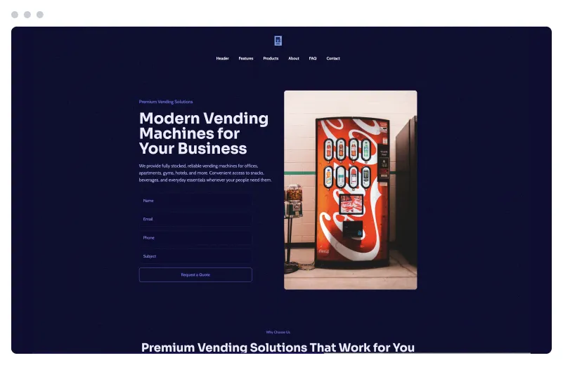 Template of a Vending website built with Siimple.